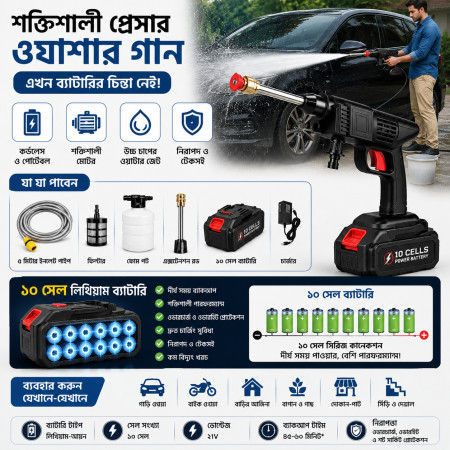 10 Battery Rechargeable Car Wash Cordless Spray Machine